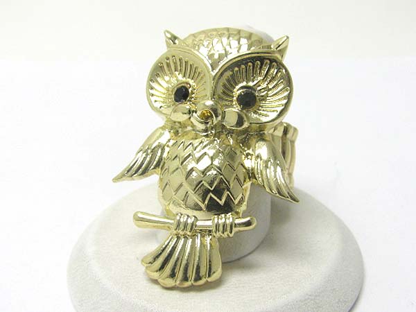 Crystal owl metal stretch ring