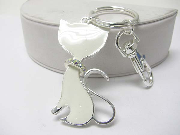 Crystal and enamel cat key chain charm