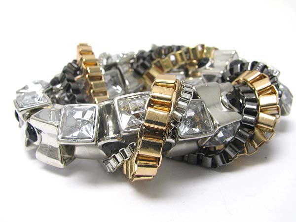 Crystal stud metal box chain tangle bracelet