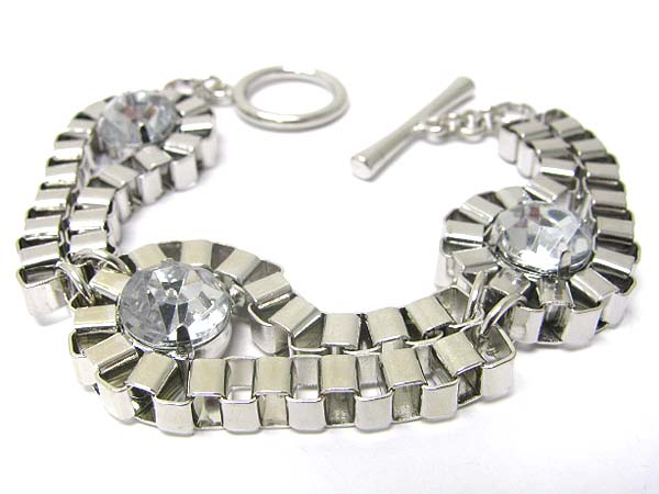 Crystal stud metal box chain togle bracelet