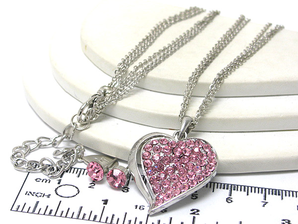 Multi chain drop down crystal bend heart neclace earring set