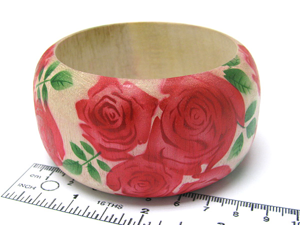 Round wooden rose print bangle