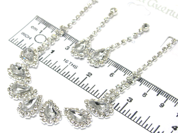 Seven crystal teardrop rhinestone necklace earring set