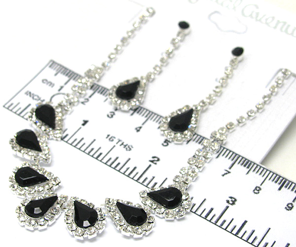 Seven crystal teardrop rhinestone necklace earring set