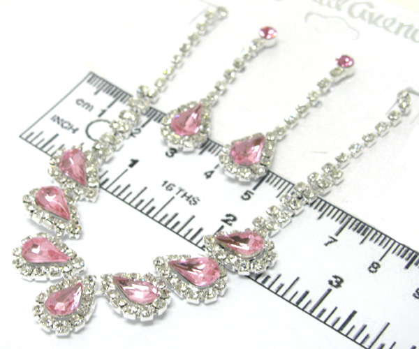 Seven crystal teardrop rhinestone necklace earring set