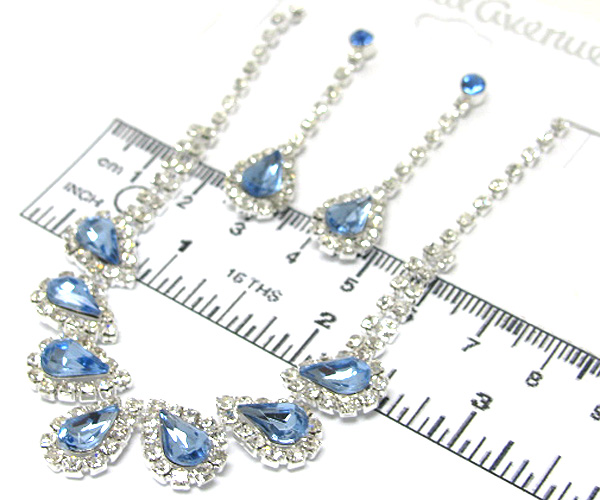 Seven crystal teardrop rhinestone necklace earring set