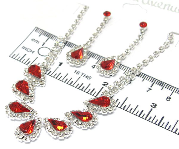 Seven crystal teardrop rhinestone necklace earring set