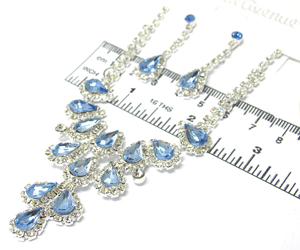 Multi crystal teardrop rhinestone necklace earring set