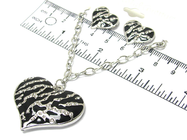 Crystal zrbra print heart chain necklace earring set