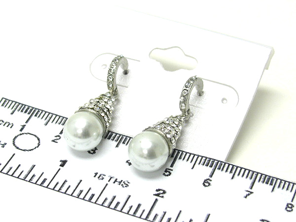 Crystal cone with pearl drop stud earring