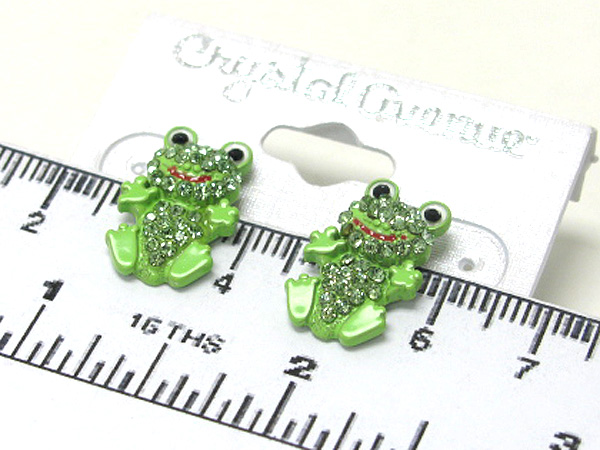 Crystal frog stud earring