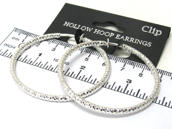 Metal textured hollow hoop clip earring - hoops