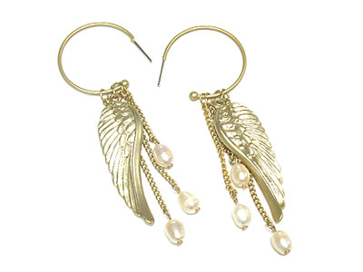 Multi fresh water pearl and wing dangles earring