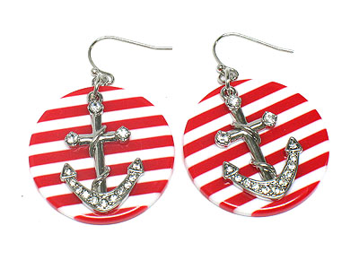 Marine disk with anchor fashion earring