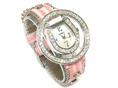 Texas style crystal horse shoe face and crystal stud band watch