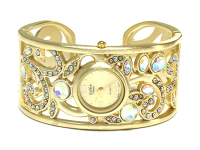 Crystal deco luxury bangle watch