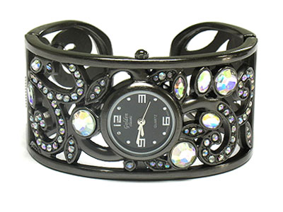 Crystal deco luxury bangle watch