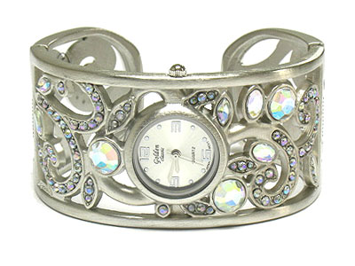 Crystal deco luxury bangle watch