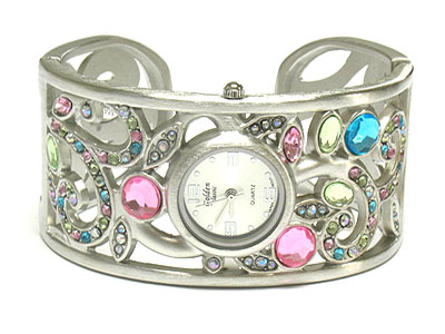 Crystal deco luxury bangle watch