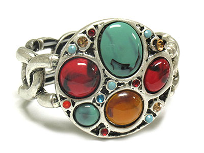 Natural stone antique metal bracelet