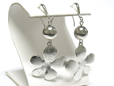 Scratched metal flower drop earring - brass metal