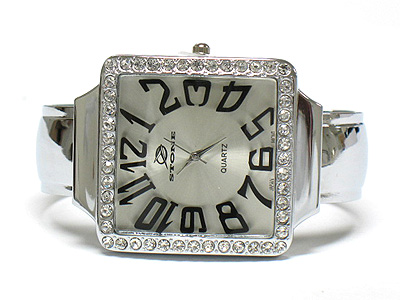 Crystal square frame cuff bangle watch