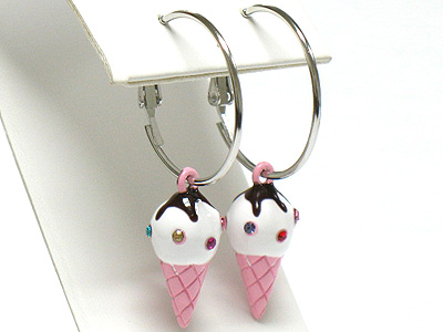 Made in korea whitegold plating crystal stud ice cream corn earring 