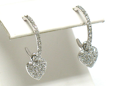 Made in korea whitegold plating crystal heart drop earring 