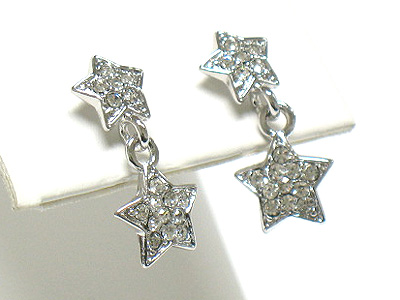 Made in korea whitegold plating crystal dual star drop  earring