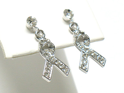 Made in korea whitegold plating crystal ribbon drop earring