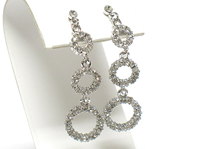 Made in korea whitegold plating triple crystal round drop earring