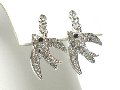 Made in korea whitegold plating crystal flying bird drop earring