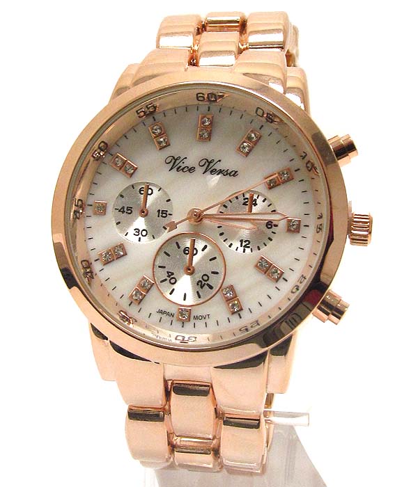 Crystal deco large face and metal band machael kors style boy friend watch