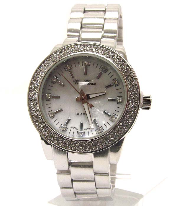 Crystal deco face and metal band michael kors style boy friend watch