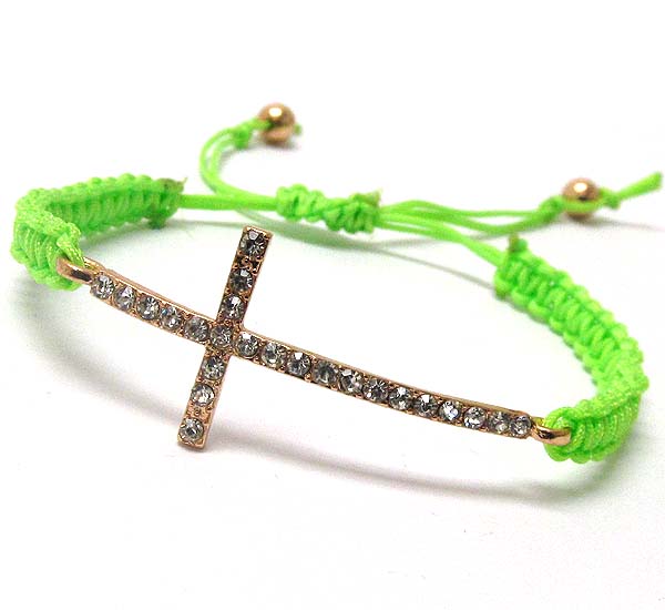 Crystal cross and braided yarn friendship bracelet