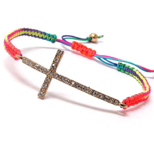 Crystal cross and braided yarn friendship bracelet