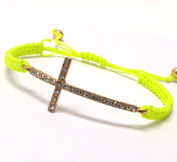 Crystal cross and braided yarn friendship bracelet