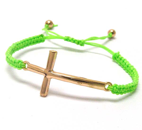 Metal cross and braided yarn friendship bracelet