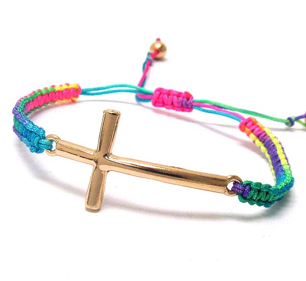 Metal cross and braided yarn friendship bracelet