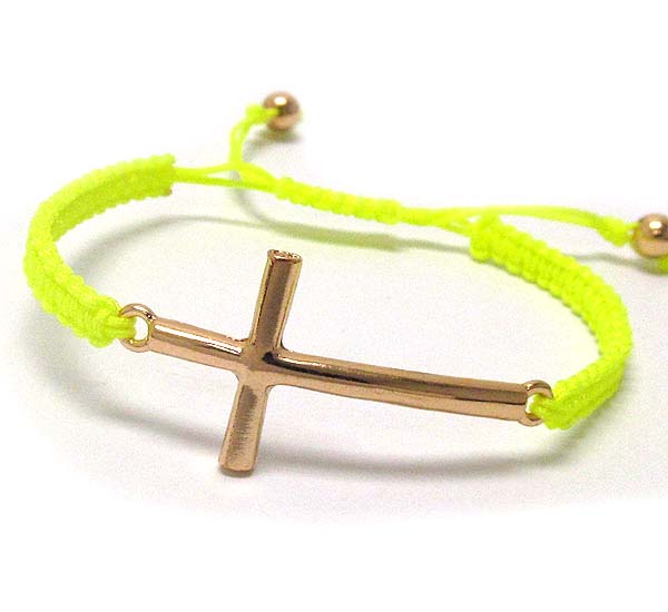 Metal cross and braided yarn friendship bracelet