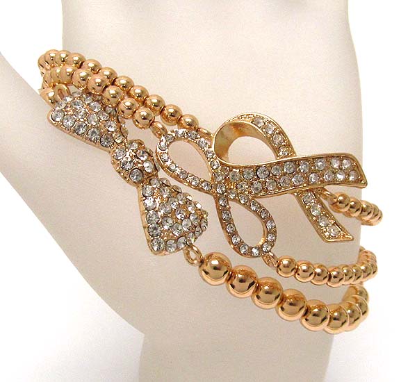 Crystal multi ribbon theme stretch bracelet - set of 3