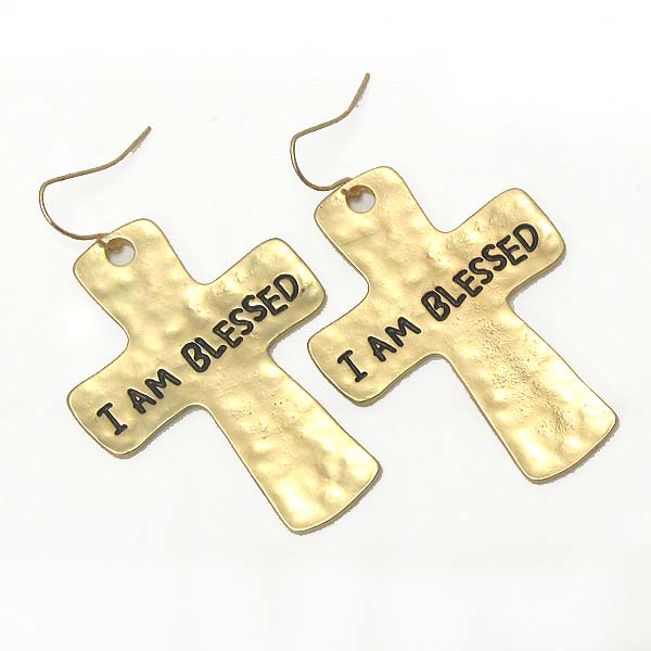 Religious inspiration hammered metal cross earring