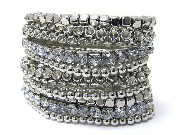 Crystal stud multi stretch metal bracelet