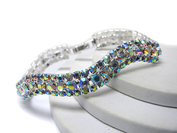 Center crystal and rhinestone edge covered wave bracelet