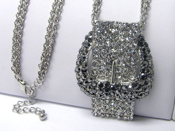 Multi color crystal stud large belt pendant and multi chain long necklace