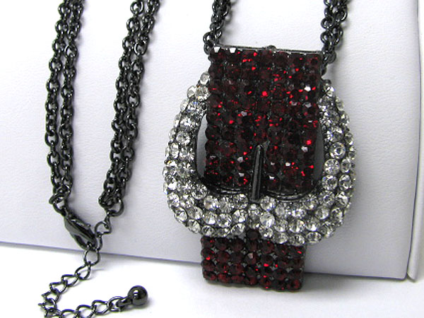 Multi color crystal stud large belt pendant and multi chain long necklace