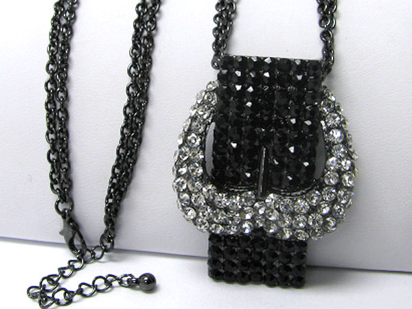 Multi color crystal stud large belt pendant and multi chain long necklace