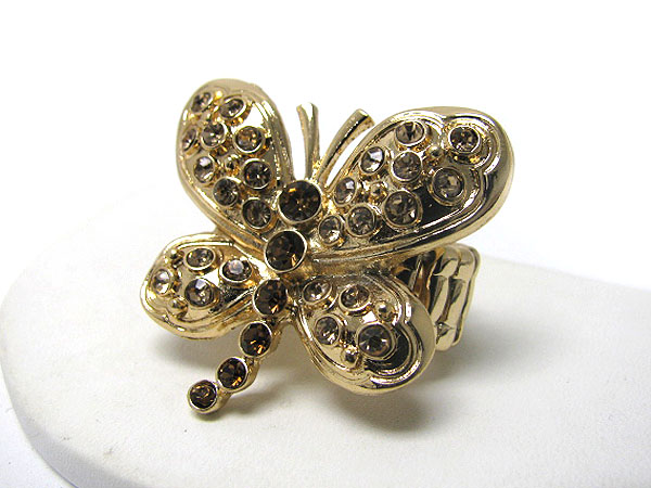 Crystal stud dragonfly stretch ring