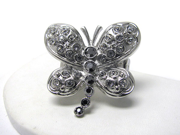 Crystal stud dragonfly stretch ring