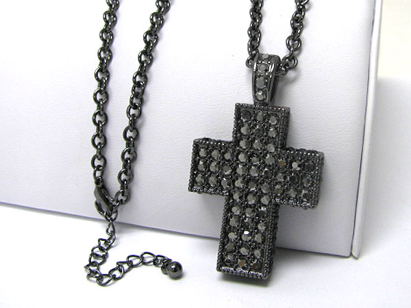 Crystal deco cross long necklace